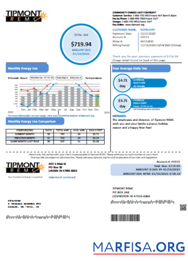 Printable Tipmont REMC utility business bill, SCR example